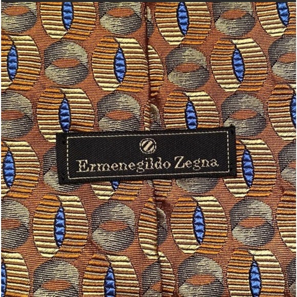 Ermenegildo Zegna Silk Tie Chunky Wide Made In Italy Yellow Gold Blue Geometric - Picture 3 of 8